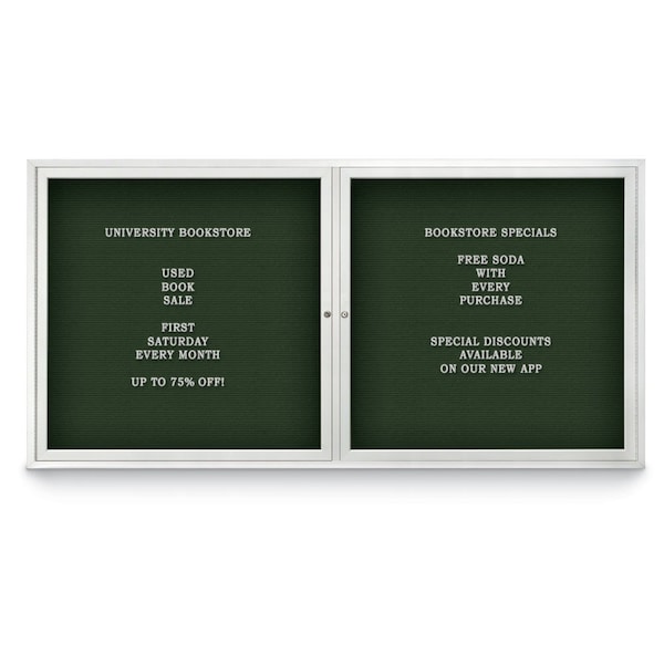 United Visual Products 72"x48" 3-Door Enclosed Outdoor Letterboard, Green Felt/Satin UV1164D-SATIN-GREEN - main